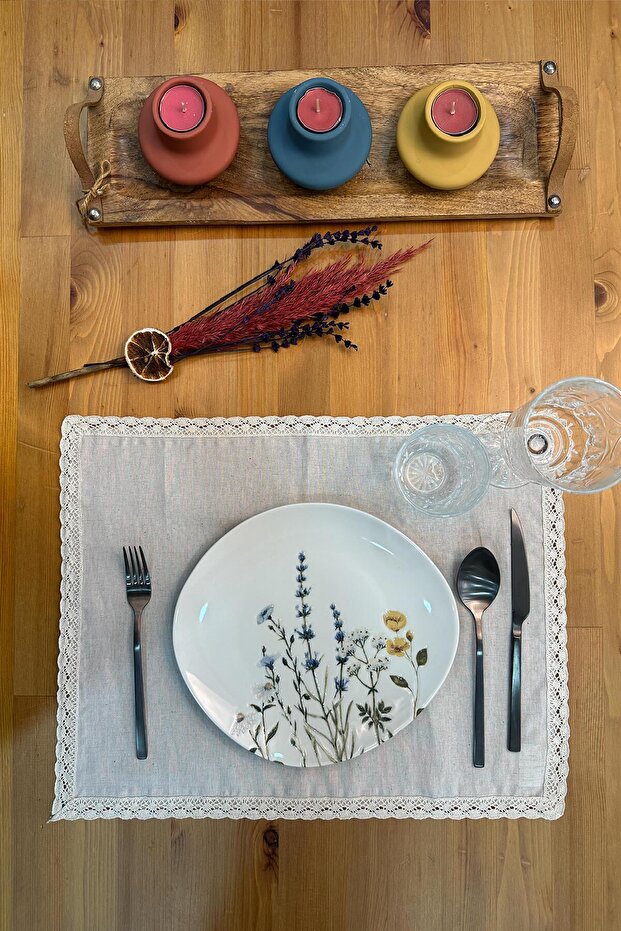 Krem Ham Amerikan Servis Dantelli - 1