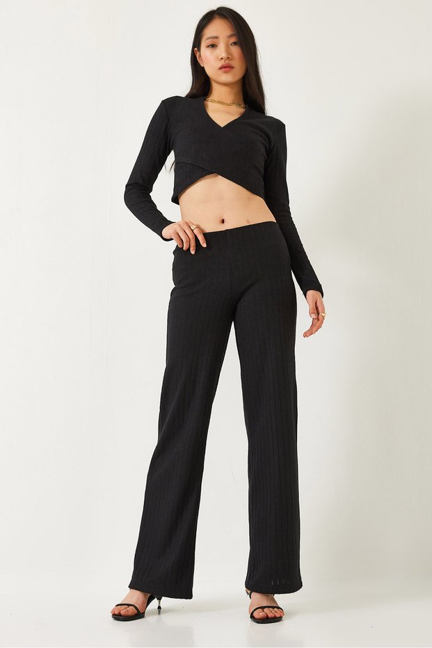 Women's Black Chain Necklace Detailed Top and Bottom Set 0203 60261205