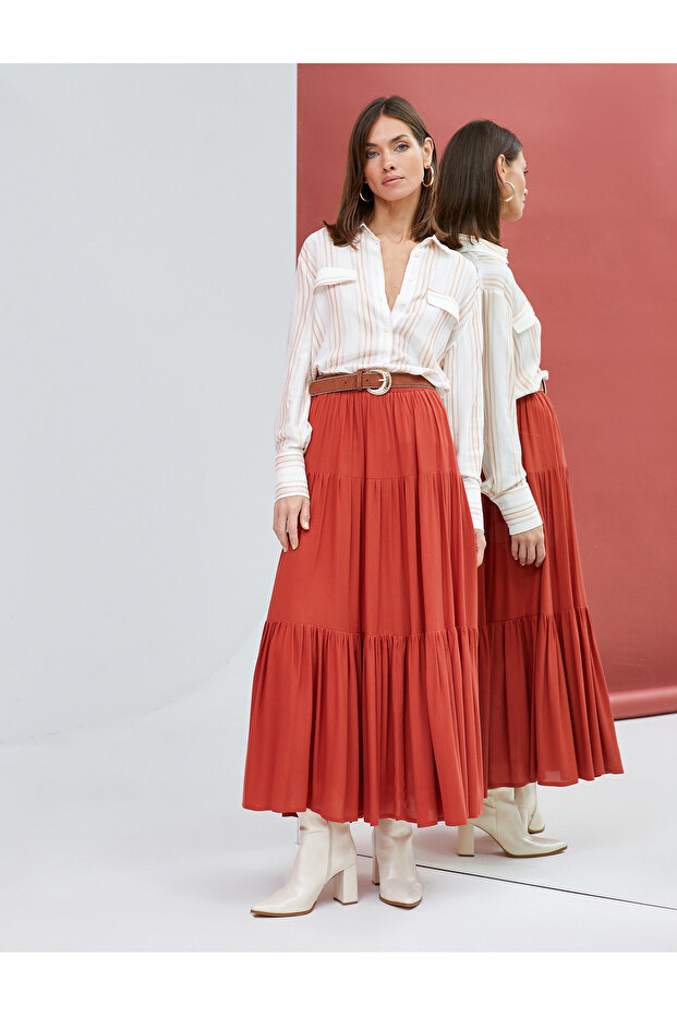 Shirt-Style Tunic with Buttons and Pockets, Long-Sleeved, Viscose