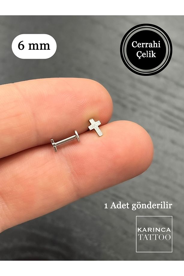 Haç Piercing Cross Kaliteli Cerrahi Çelik Burun Conch Forward Helix Piercing Kıkırdak Tragus Küpe - 3