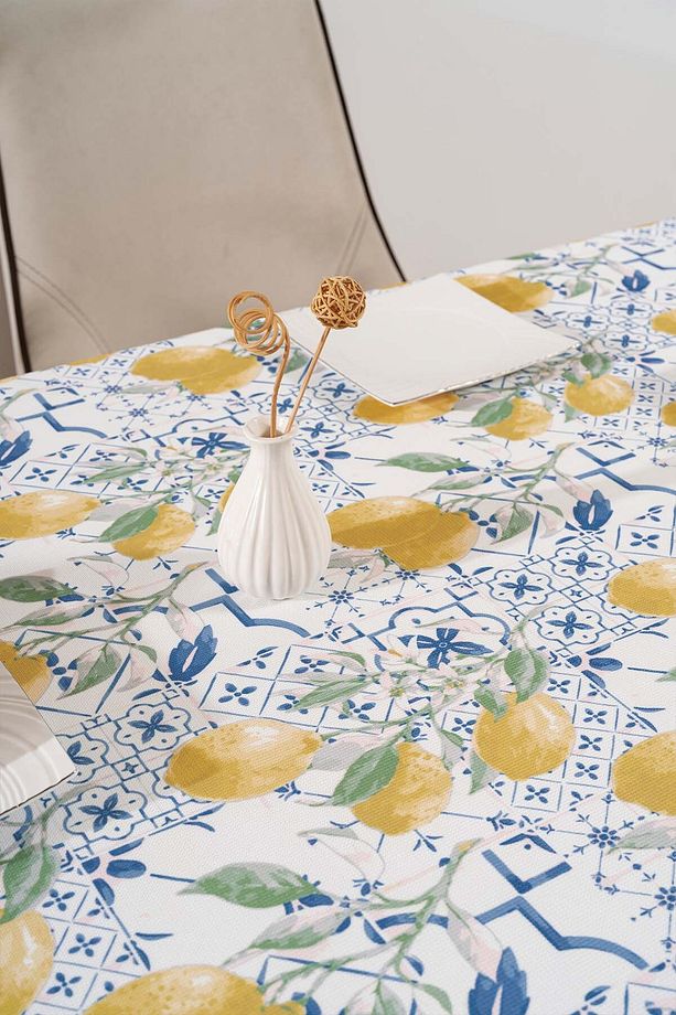 Çini Limon Desenli  Masa Örtüsü, Sofra Bezi, Piknik Örtüsü - 6