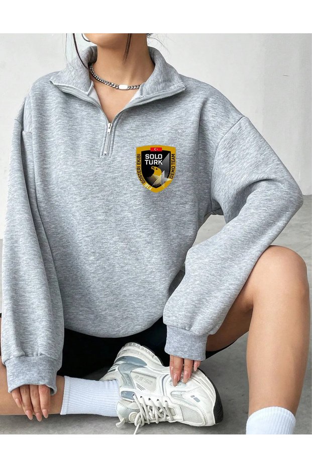 Unisex Solo Turkish Back Printed Half Zipper Oversize Sweatshirt