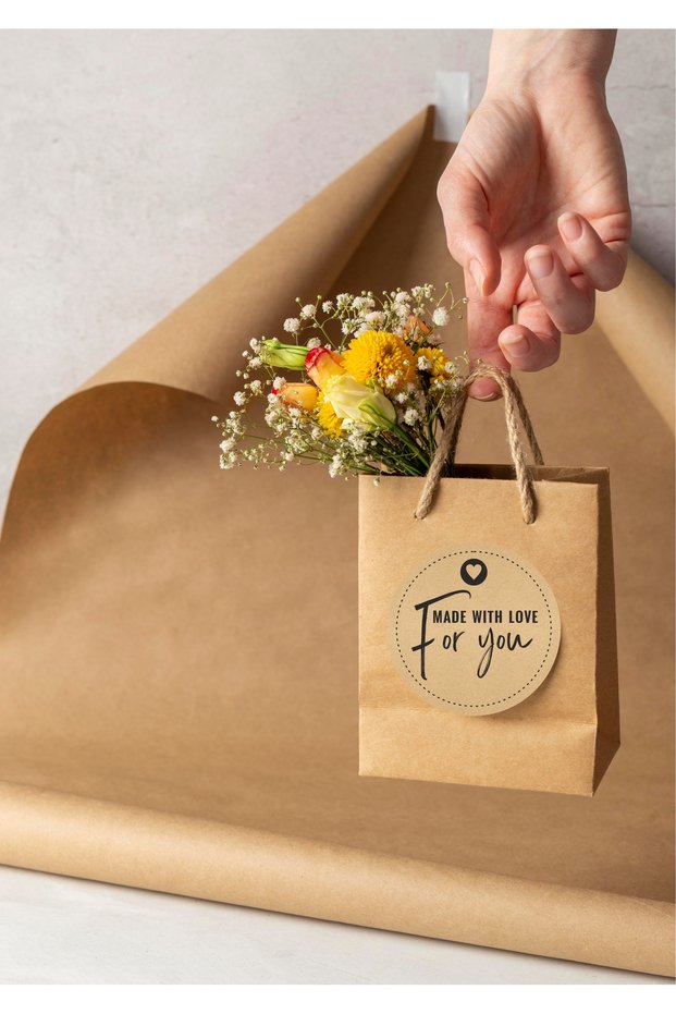 Kraft Etiket - Thank You - Hand Made - Made with Love - for You - 250 Pieces