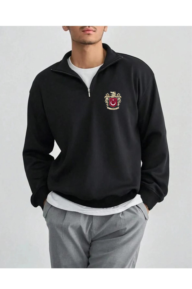 Unisex Solo Turkish Back Printed Half Zipper Oversize Sweatshirt