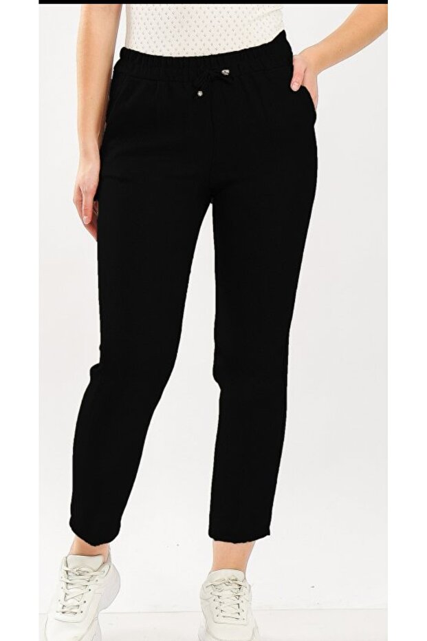 Women's Elastic Waist Wool Effect Look Ankle-Length Pants
