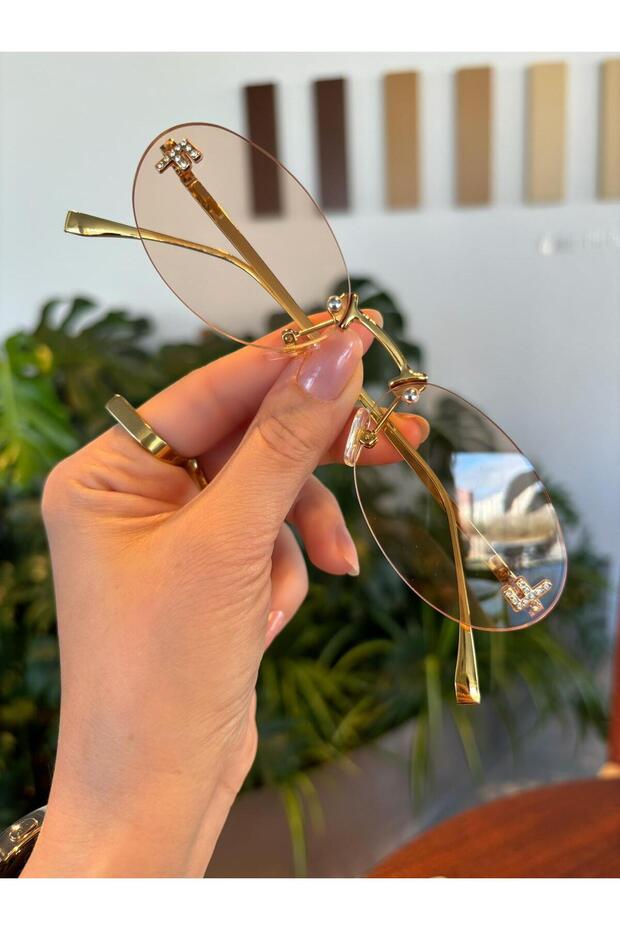 Metal Round Funeyes Sunglasses with Stone Detail - Frameless