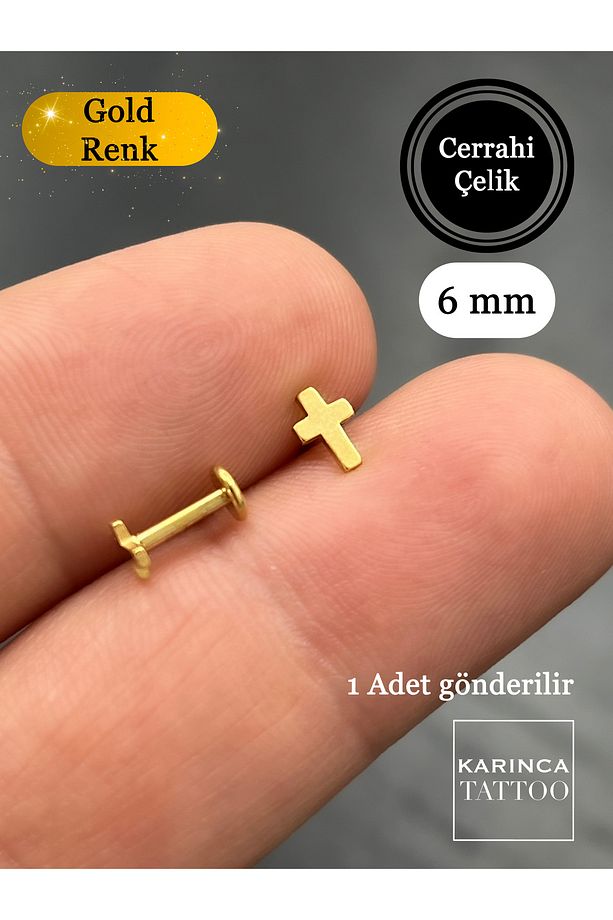 Haç Piercing Cross Kaliteli Cerrahi Çelik Burun Conch Forward Helix Piercing Kıkırdak Tragus Küpe - 2