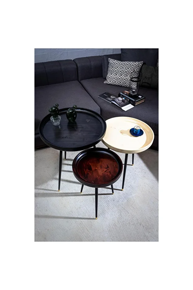 Spring Zigon Sehpa Takımı | Servis Sehpası | Üçlü Set Sehpa Takımı | Mdf - 6