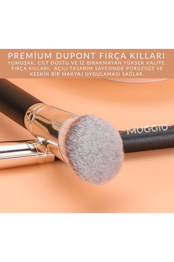 3'lü Premium Allık, Kapatıcı ve Fondöten Kabuki Makyaj Fırça Seti - 3