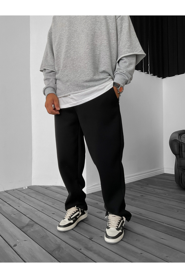 Siyah Basic Boru Paça Eşofman JJ-83 - 1