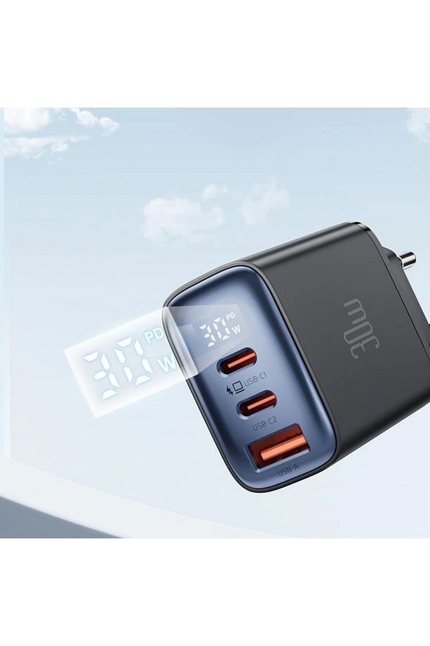 CH-2180 30W 2 TYPE-C 1 USB-A GİRİŞLİ DİGİTAL GÖSTERGELİ HIZLI ŞARJ ALETİ- SİYAH - 4