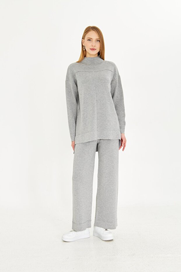 Women's Gray Plain Oversize Top and Bottom Set 1308