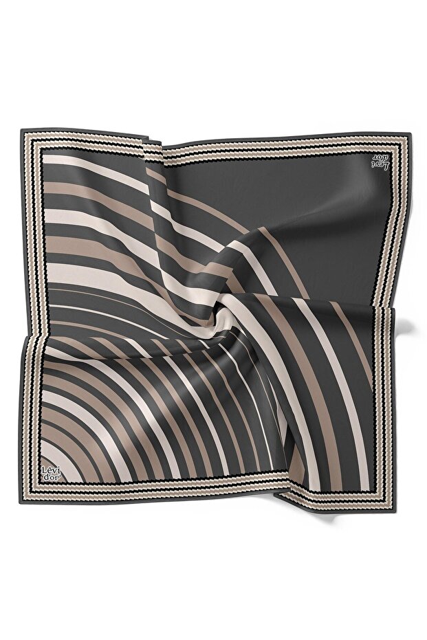 Gray Semicircular Twill Silk Scarf