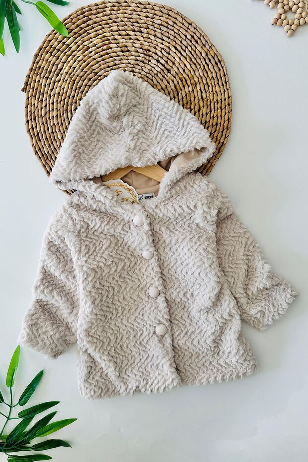 My Little One's Plush Hooded Cardigan for Girls (2-10 Years) - Cream
