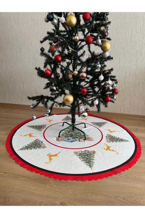 Yılbaşı Çam Ağacı Altı Ayak Örtüsü Yıkanabilir Kumaş 70 x 70 cm - 4