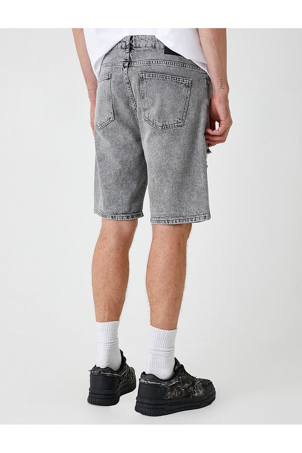 Oversize Kot Şort Bermuda Cepli Yıpratma Detaylı - 4