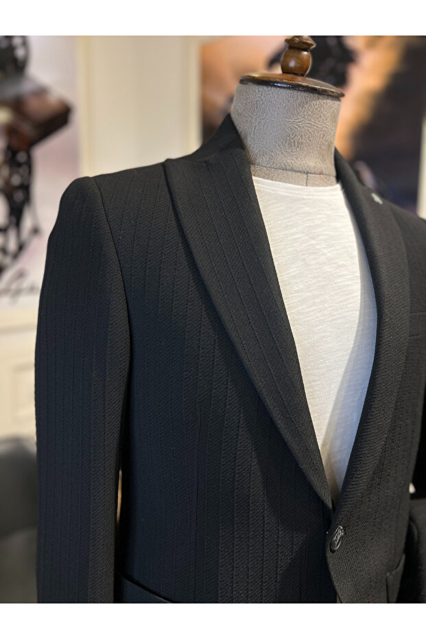Kratos Slim Fit Siyah Örme Ceket - 3