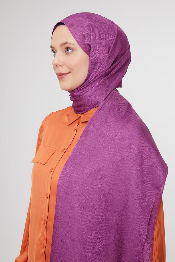 Mürdüm Hologram Desen Jakarlı Janjan Şal - 1
