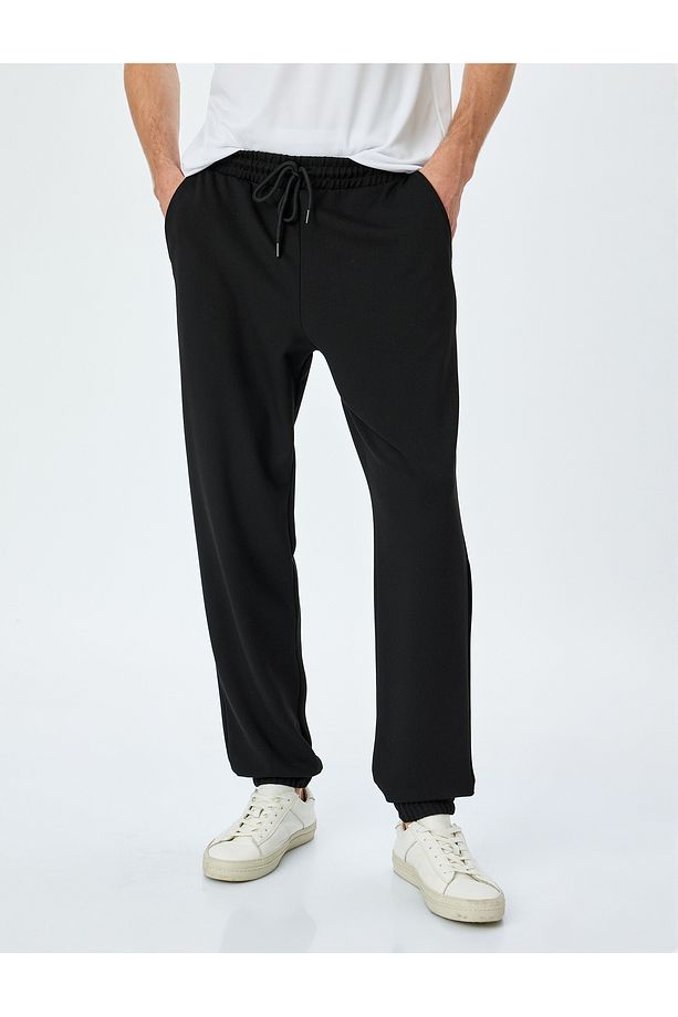 Lastikli Paça Oversize Şardonlu Beli Bağcıklı Jogger Spor Eşofman Altı - 3