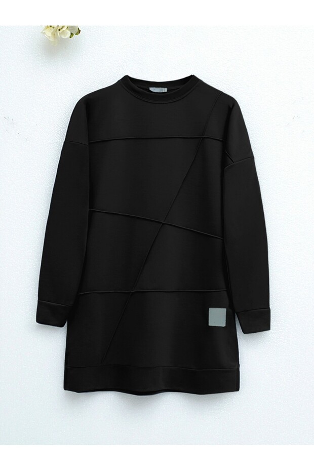 Çima Patterned Crew Neck Tunic - Black - 1