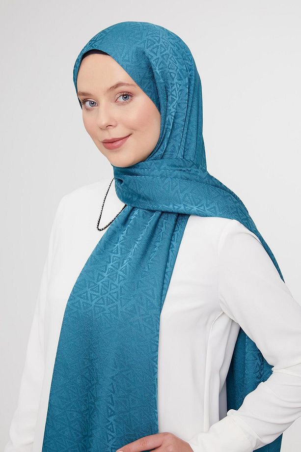 Su Yeşili Üçgen Desen Jakarlı Janjan Şal - 1
