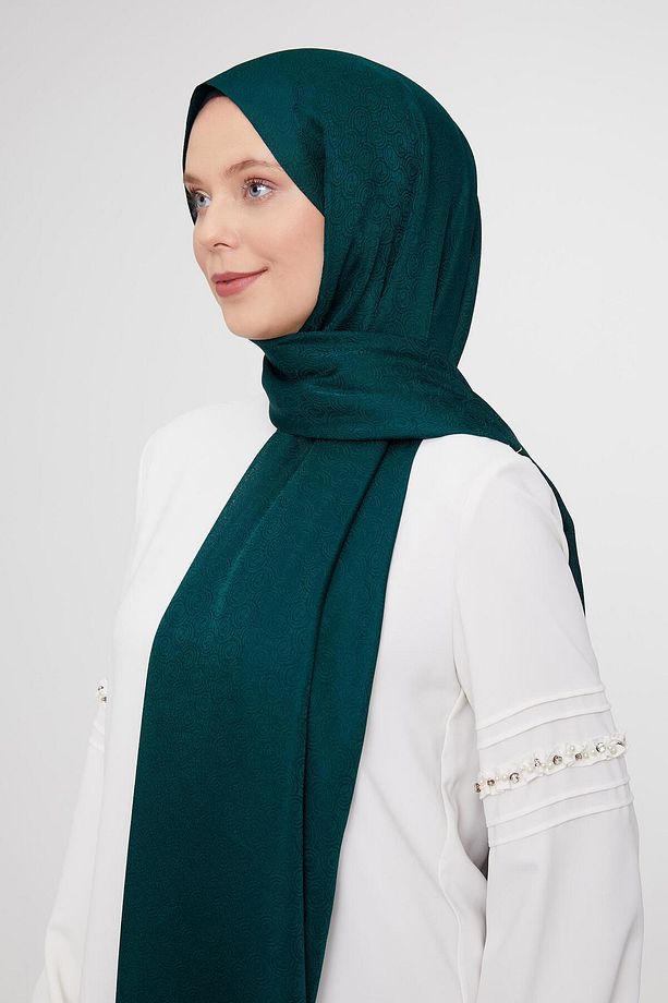 Zümrüt Yuvarlak Desen Jakarlı Janjan Şal - 3