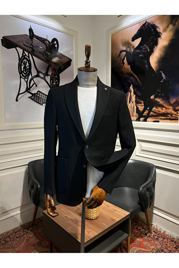Kratos Slim Fit Siyah Örme Ceket - 1