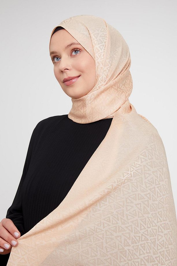 Yavruağzı Üçgen Desen Jakarlı Janjan Şal - 3