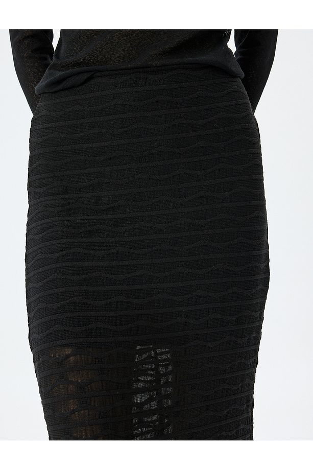 Astarlı Midi Boy Slim Fit Yarı Transparan Dokulu Etek - 5