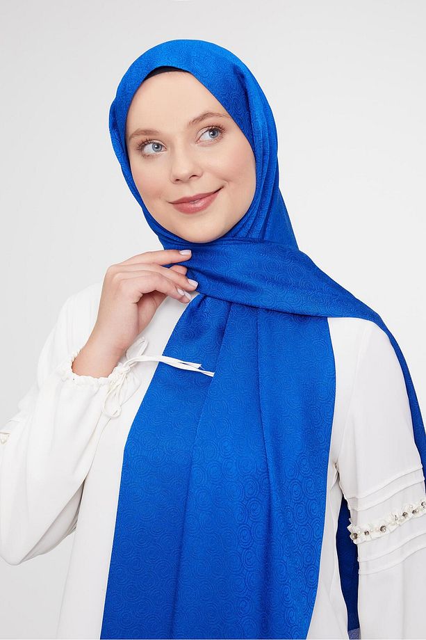 Saks Yuvarlak Desen Jakarlı Janjan Şal - 3