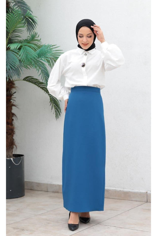 Long Pencil Skirt Black Ottoman Fabric