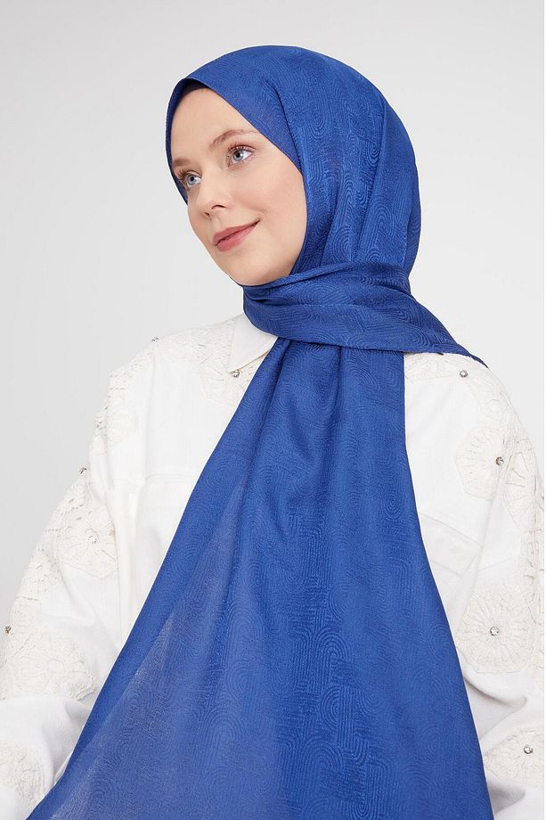 Kot Mavi Hologram Desen Jakarlı Janjan Şal - 3