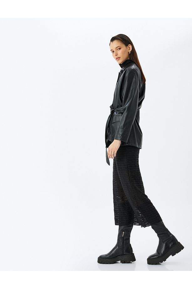 Astarlı Midi Boy Slim Fit Yarı Transparan Dokulu Etek - 2
