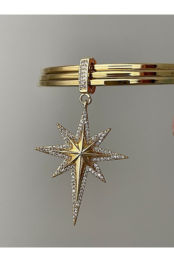 14k Altın Kaplama Çağla Model Her Kolye Ve Ajda Bilezik İle Uyumlu Taşlı Kutup Yıldız Kolye Ucu - 2