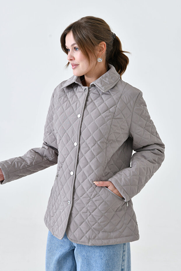 Women's Plus Size Quilted Seasonal Coat with Pockets and Lining - Mg2-001Kapi̇tonemont