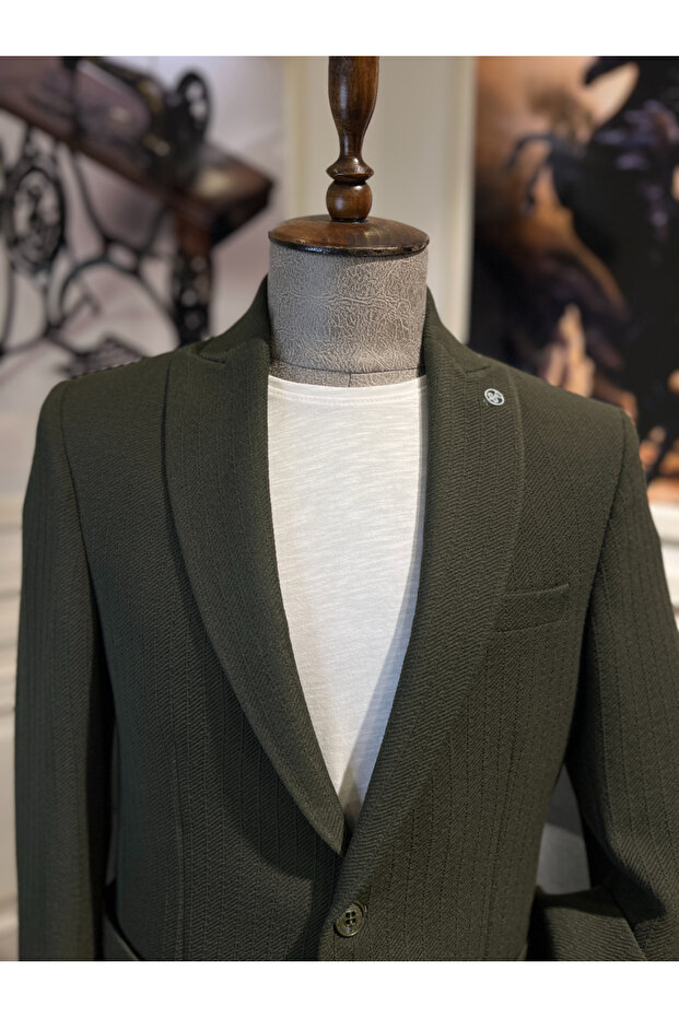 Kratos Slim Fit Haki Örme Ceket - 4