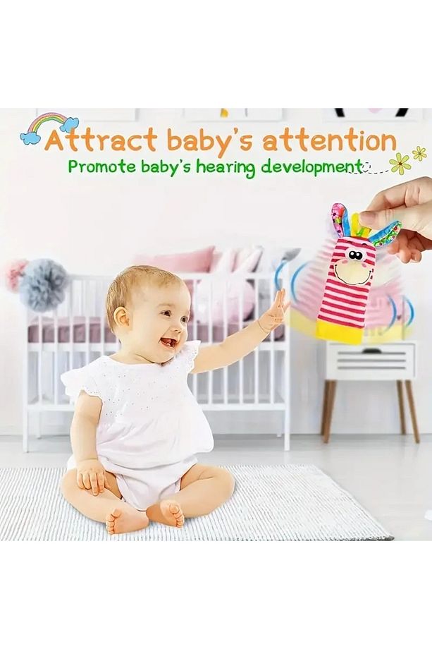 Set Bebek Bilek Çıngırak Çorap Oyuncakları, Yeni Doğan Ayak Bulucu ve Bilek Çıngırak Seti - 5