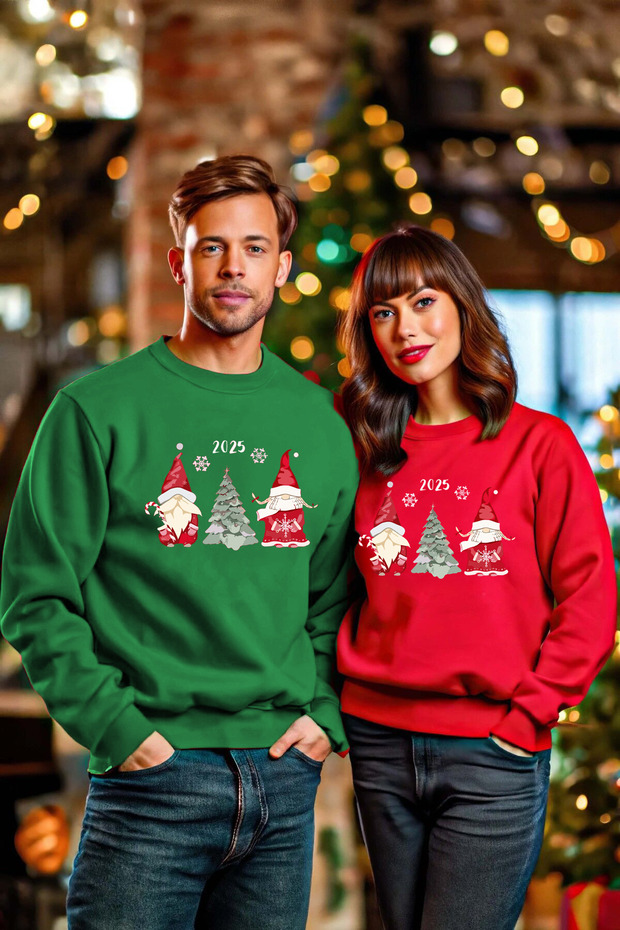 - Christmas Themed Lover Couple Combination Double Red Sweatshirt