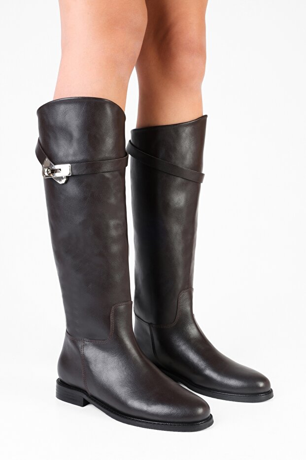 Women's Larissa Brown Leather Buckle Riding Boots