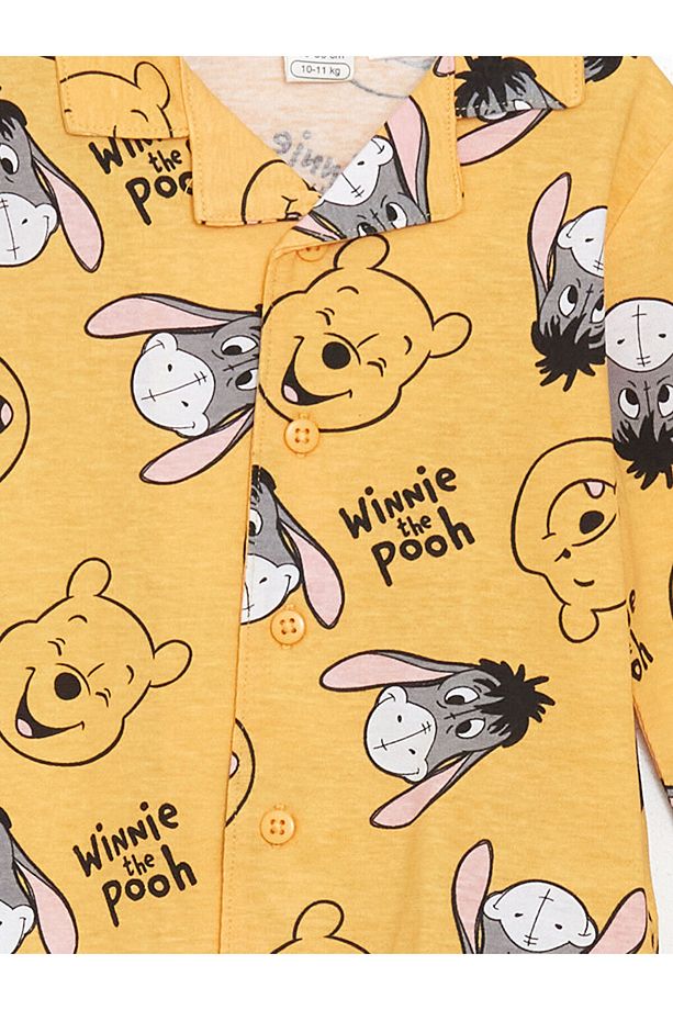 LCW baby Sarı Polo Yaka Winnie the Pooh Baskılı Erkek Bebek Pijama Takımı - 6