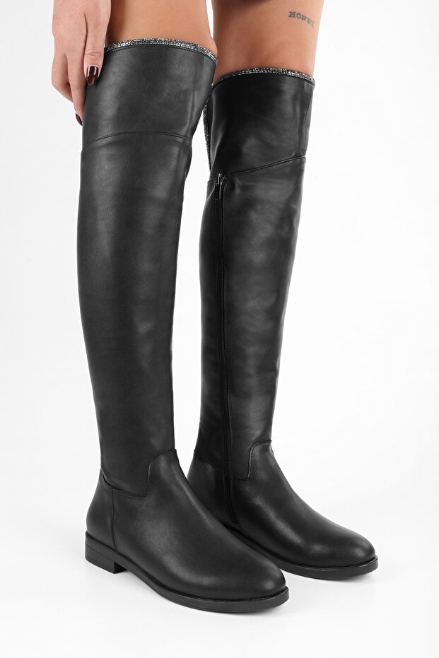 Női Toon fekete bőrű csizma, fekete bőr - 5