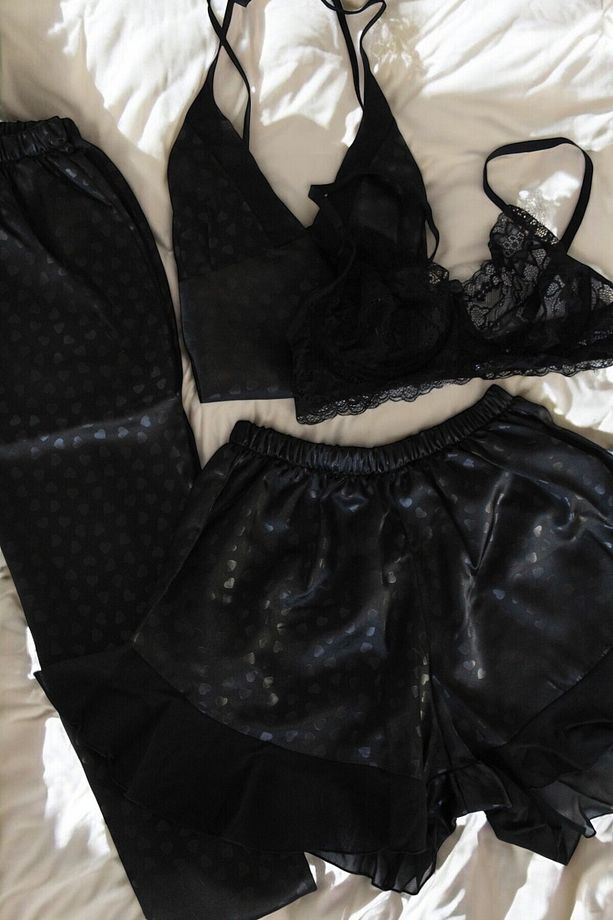 Özel Kutulu 9 Parça Kalpli Lüks Saten Gecelik ve Pijama Dev Seti - Sütyen Takımı- Çeyiz Seti - 5
