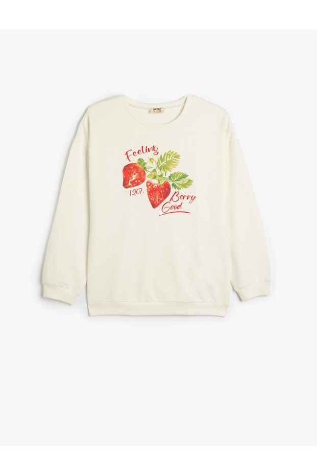 Sweatshirt Strawberry Printed Long Sleeve Crew Neck Cotton