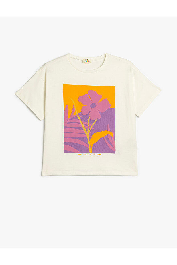 T-Shirt Floral Printed Short Sleeve Crew Neck Cotton