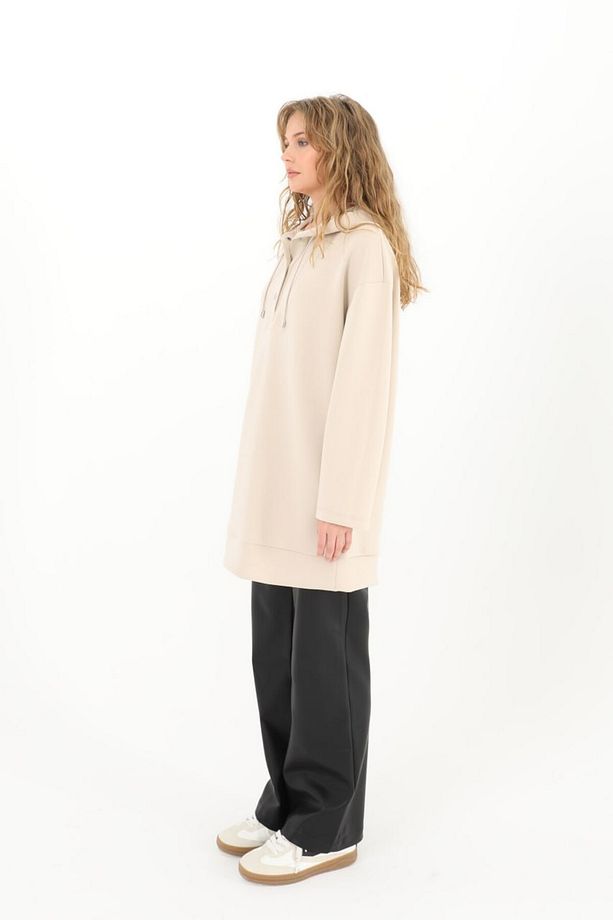 Kadın Modal Kumaş Yarım ÇıtÇıt Kapama Kapüşonlu SweatShırt-Tunik 10603 - 2