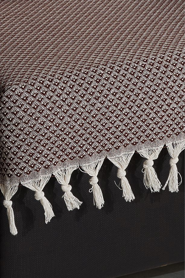 Oturma Yerini Kapatan Saçaklı Koltuk Örtüsü %100 Pamuk | Berjer Örtüsü Koltuk Şalı 70x95 Cm Kahve - 3