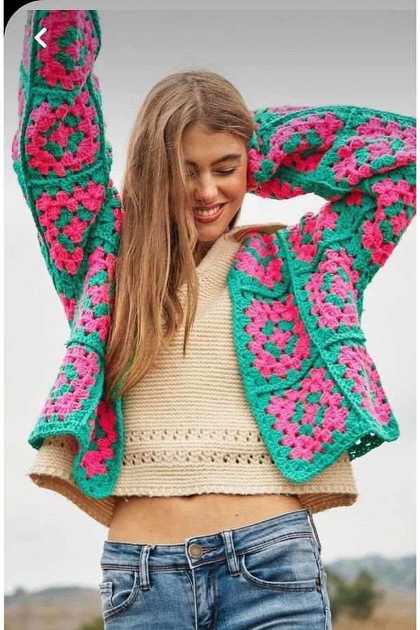 El Örgüsü Motif Detaylı Crochet Kadın Hırka - 2