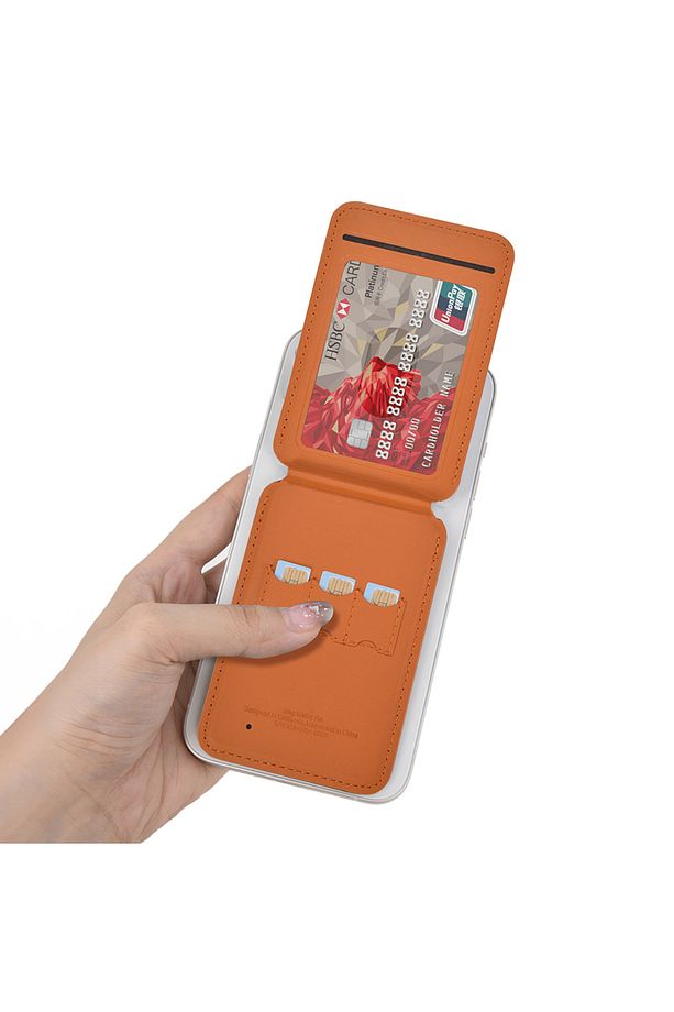 FindMy Özellikli Magnetik Standlı Kartlık Wiwu MW-005 Qi Kablosuz Şarj Uyumlu Mag Wallet Kahverengi - 3