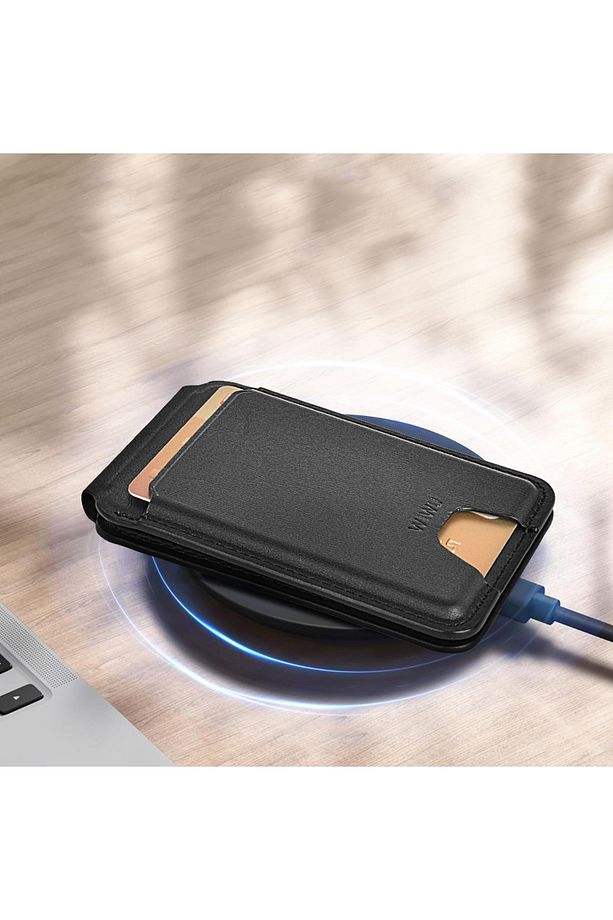 FindMy Özellikli Magnetik Standlı Kartlık Wiwu MW-005 Qi Kablosuz Şarj Uyumlu Mag Wallet Siyah - 5