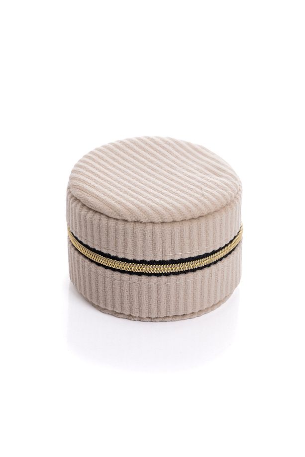 Yuvarlak Kadife Ekru Takı Kutusu 8 X 8 X 5,5 Cm - 6